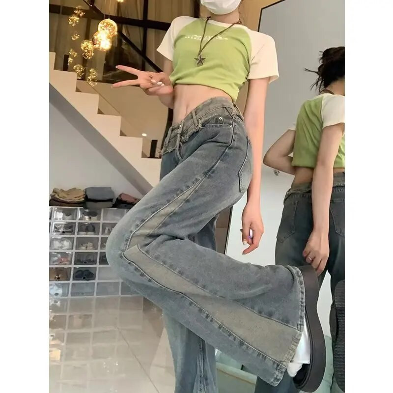 Y2K Style Jeans Ženske High Street široke traperice sa širokim nogavicama Retro ravne hlače visokog struka