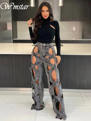 Wmstar Jeans Women Hollow Out Ψηλόμεσο τζιν Boy Friend Τσέπες Φαρδύ παντελόνι Κορεατικά Streetwear Χονδρική Dropshipping