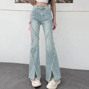 American Split Jeans Women Harajuku Casual Spicy Slim Jeans Female Irregular Spliced Denim Pants New Y2K Fashion Streetwear