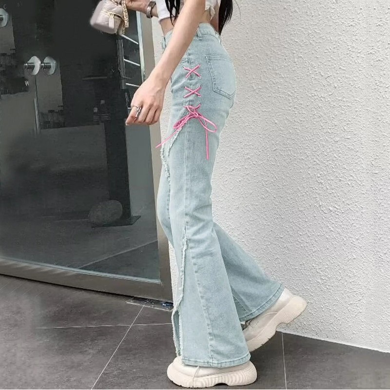 American Split Jeans Ženske Harajuku Ležerne pikantne uske traperice Ženske nepravilno spojene traper hlače Nova Y2K modna ulična odjeća