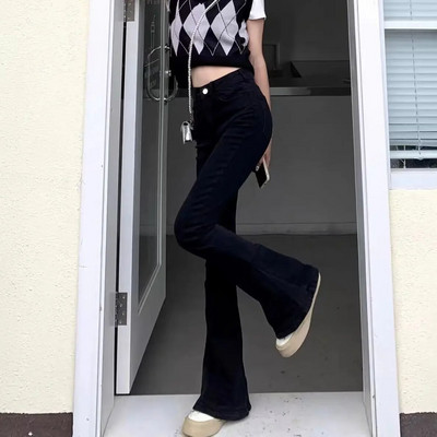 Lepršave hlače na zvono, crne ženske traperice, široke kratke hlače visokog struka za žene s džepovima, spanx, Južna Koreja, živopisne ZA