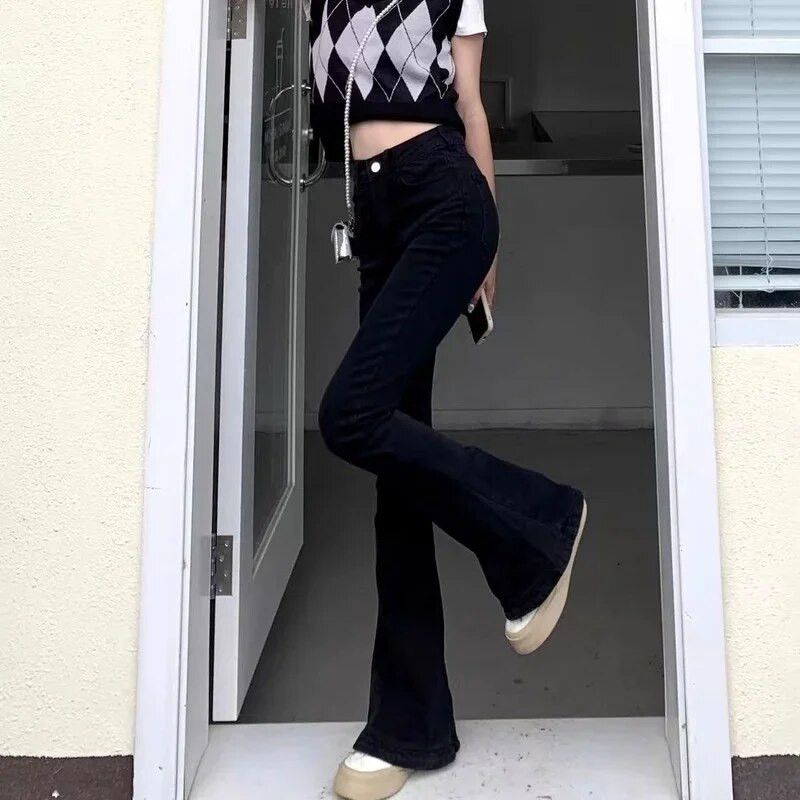 Lepršave hlače na zvono, crne ženske traperice, široke kratke hlače visokog struka za žene s džepovima, spanx, Južna Koreja, živopisne ZA