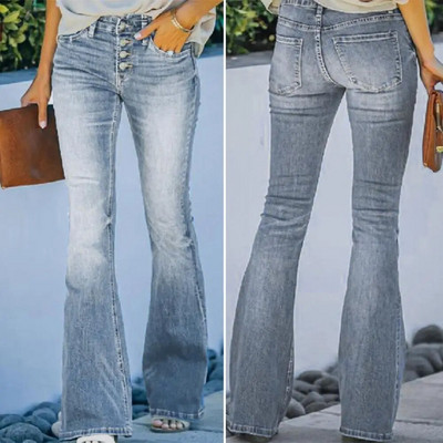 Γυναικείο τζιν τζιν Κομψό γυναικείο ψηλόμεσο τζιν τζιν με λεπτή εφαρμογή ντεγκραντέ Παντελόνι τζιν σε όλο το μήκος με τσέπες