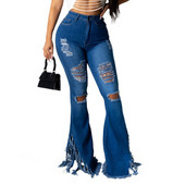 SML XL XXL XXXL Női kiszélesedő farmer magas derekú, rojtos farmer vékony nadrág Női sztreccs farmer Női széles szárú farmer csengő alsó