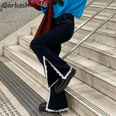 Oldalsó hasított farmer Női Női Csipke dizájn Női Tavaszi divat Új egyszerű, magas derekú, kényelmes koreai stílus Elegáns, teljesen egybevágó