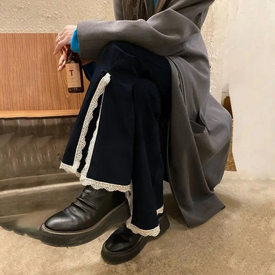 Oldalsó hasított farmer Női Női Csipke dizájn Női Tavaszi divat Új egyszerű, magas derekú, kényelmes koreai stílus Elegáns, teljesen egybevágó