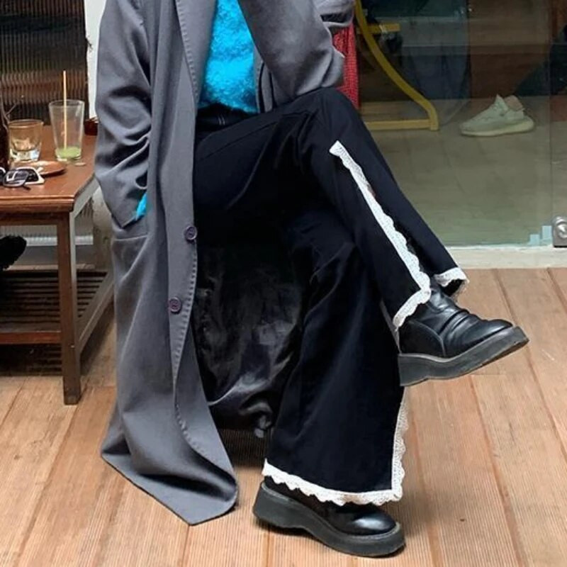 Oldalsó hasított farmer Női Női Csipke dizájn Női Tavaszi divat Új egyszerű, magas derekú, kényelmes koreai stílus Elegáns, teljesen egybevágó