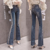 Magas derekú női flare farmer divatos farmer vékony női sztreccs farmer női gyöngyös, széles lábú bojt Vintage farmer 2XL