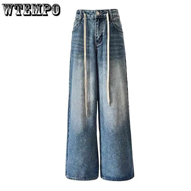 Vintage široke traperice visokog struka Ženske jesenske High Street vrpce Ravne vrećaste Ženske traper hlače Ženske hlače