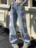 Ženske traperice Vintage sa srcem Vintage Y2k Rano proljeće široke traper Harajuku široke jednostavne ravne hlače Ženske hlače širokih nogavica