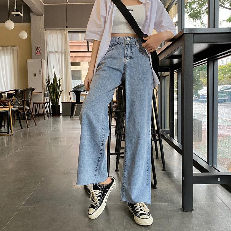 Ženske traperice Ravne široke ženske hlače Vintage Ležerne Jednostavne Jednobojne Ulična odjeća Moda s krznom podstavljena u korejskom stilu Chic