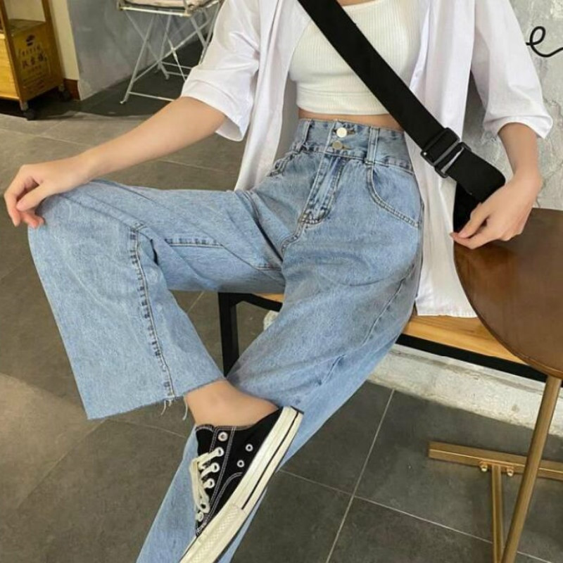 Ženske traperice Ravne široke ženske hlače Vintage Ležerne Jednostavne Jednobojne Ulična odjeća Moda s krznom podstavljena u korejskom stilu Chic