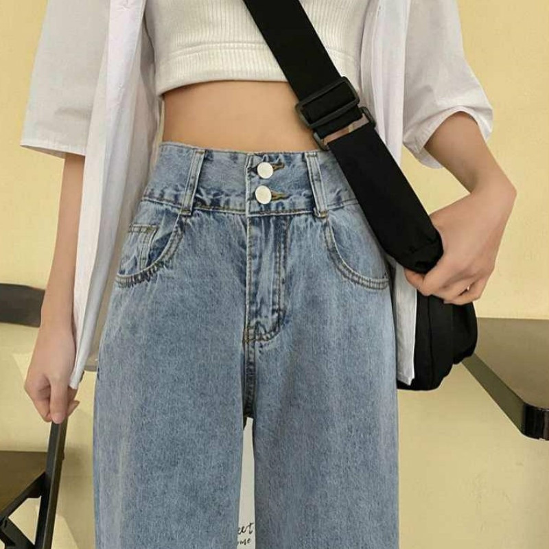 Ženske traperice Ravne široke ženske hlače Vintage Ležerne Jednostavne Jednobojne Ulična odjeća Moda s krznom podstavljena u korejskom stilu Chic