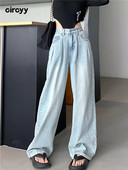 Plave traperice Ženske traperice visokog struka Ljeto 2023. Nove široke traper hlače pune dužine s dugmadima Vintage ležerne isprane široke hlače