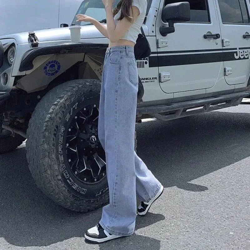Ulične traperice visokog struka širokih nogavica Ženske ležerne velike veličine 5xl široke ravne traper hlače Korejski Vaqueros Vintage Kot Pantalones