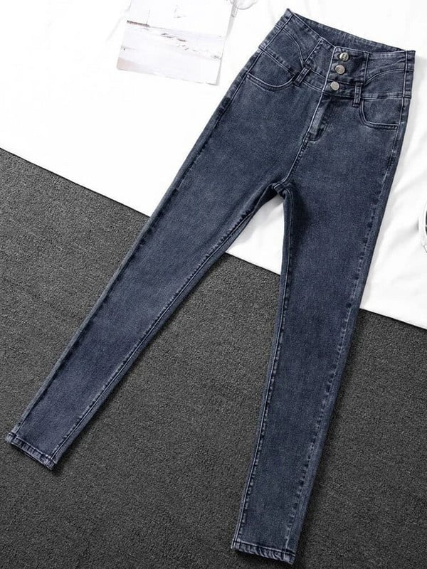Ženske uske traperice s visokim strukom, korejske ulične traper hlače do gležnja, proljeće, ležerne, rastezljive, prekomjerne veličine 4xl Kot Pantolon