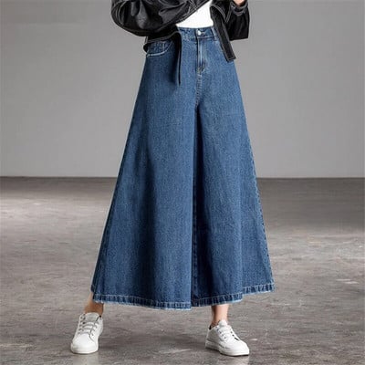 Szuper laza Culotte Wash Vintage széles szárú farmer női dizájn túlméretes, magas derekú farmernadrág 95 cm-es koreai bő szoknyanadrág