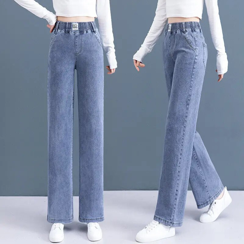 Ravne traperice do gležnja Ženske traper široke vrećaste hlače s elastičnim visokim strukom Oversize 4xl Ležerne Vaqueros korejske hlače