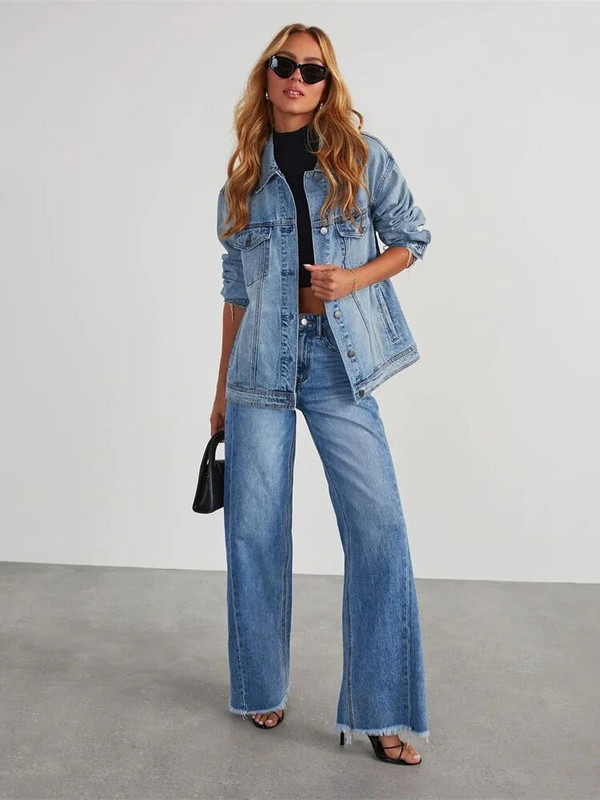 Utcai ruházat Női Farmer Farmer egyenes nadrág Közepes derekú, széles szárú nadrág Női nyers szélű mosott farmer Nagy méretű retro farmer