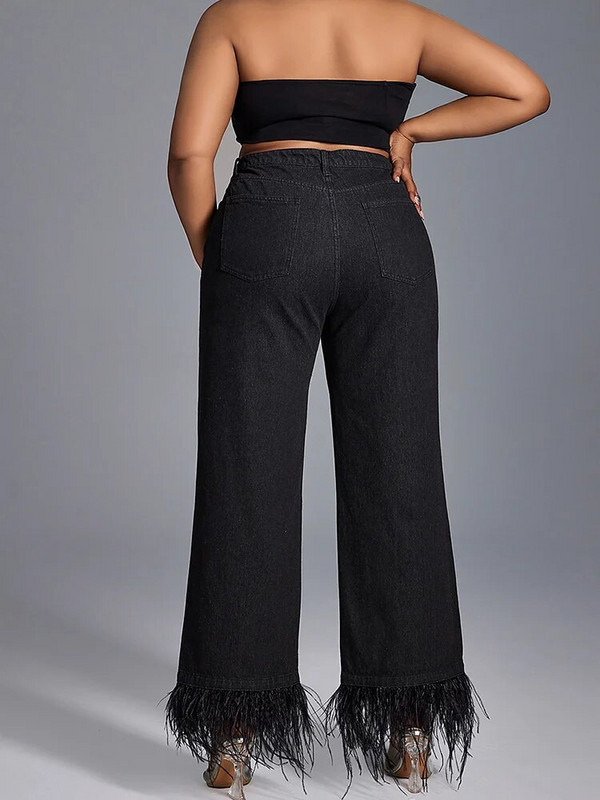 Naiste suures suuruses sirge säärega teksad kõrge vöökoha ja õhukese istumisega vabaaja moodsad retro Y2K moodsad tutiservaga laienevad püksid