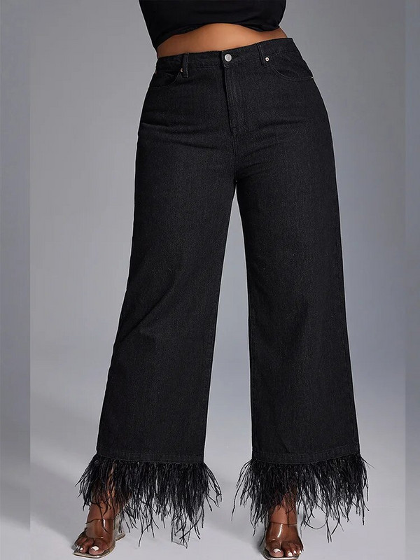 Naiste suures suuruses sirge säärega teksad kõrge vöökoha ja õhukese istumisega vabaaja moodsad retro Y2K moodsad tutiservaga laienevad püksid