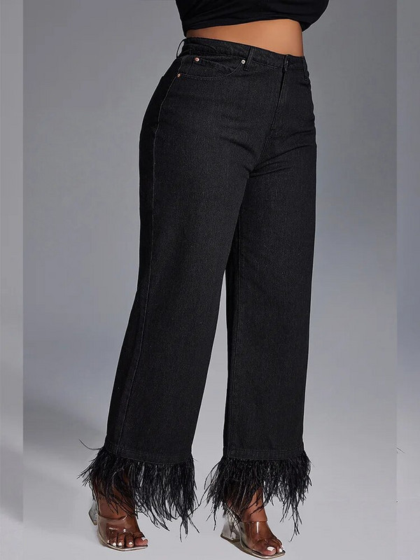 Naiste suures suuruses sirge säärega teksad kõrge vöökoha ja õhukese istumisega vabaaja moodsad retro Y2K moodsad tutiservaga laienevad püksid