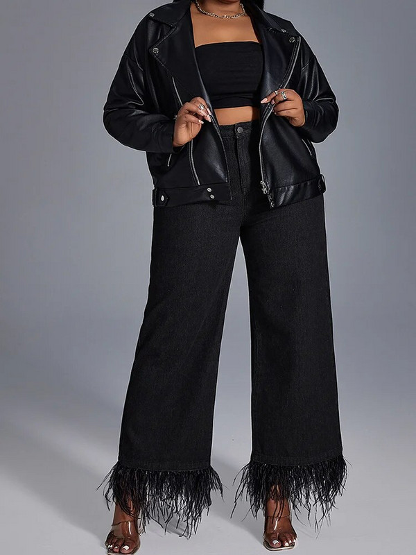 Naiste suures suuruses sirge säärega teksad kõrge vöökoha ja õhukese istumisega vabaaja moodsad retro Y2K moodsad tutiservaga laienevad püksid