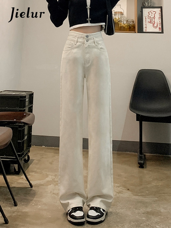 Jielur őszi új szolid színű alkalmi laza női farmer karcsú magas derekú elegáns, egyenes női farmer kék utcai egyszerű nadrág női