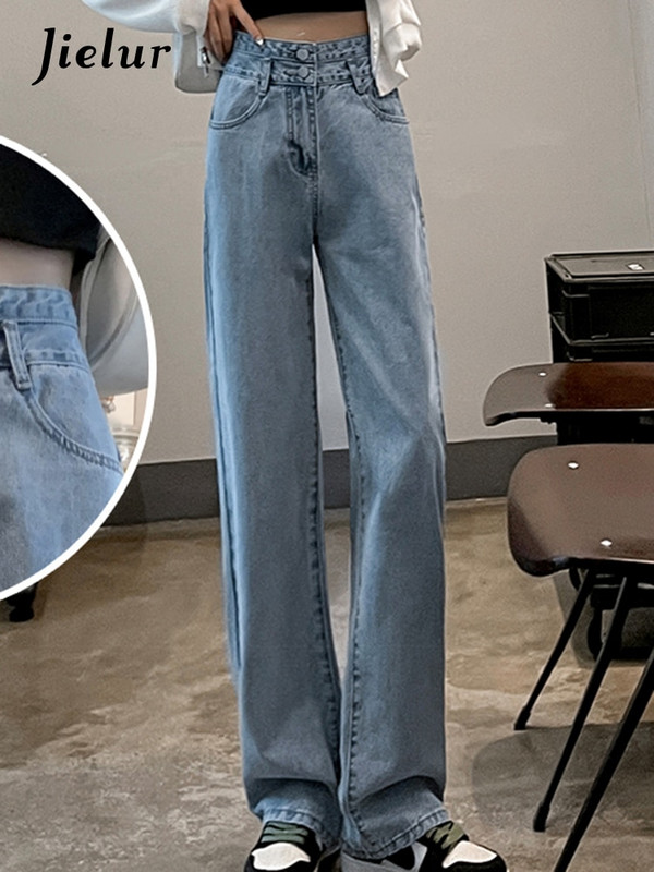 Jielur őszi új szolid színű alkalmi laza női farmer karcsú magas derekú elegáns, egyenes női farmer kék utcai egyszerű nadrág női