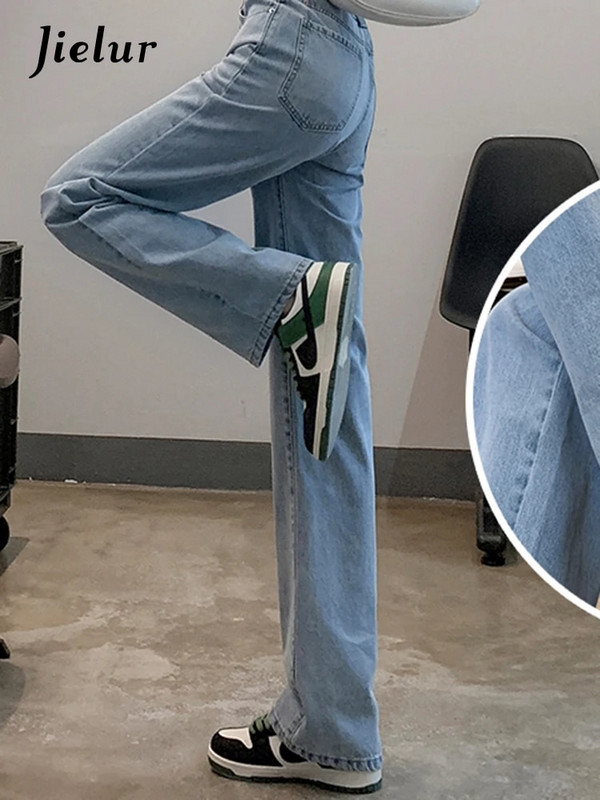 Jielur őszi új szolid színű alkalmi laza női farmer karcsú magas derekú elegáns, egyenes női farmer kék utcai egyszerű nadrág női