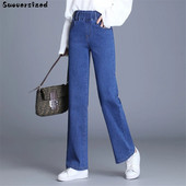 Blugi cu talie înaltă elastică cu picior drept Pantaloni din denim pentru femei Pantaloni largi ocazional Pantaloni de modă coreeană Classic Vaqueros 34