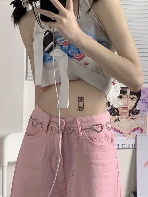 HOUZHOU Y2K široke ružičaste traperice Ženske Kawaii korejske mode Oversize široke traper hlače niskog struka Ulična odjeća Široke hlače Alt