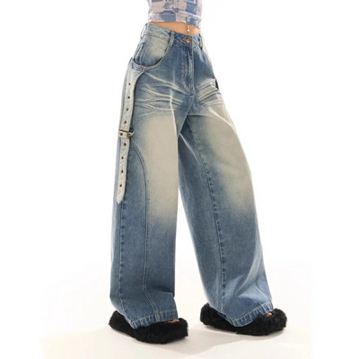 Američke retro ženske isprane traperice jesenske i zimske high street ležerne uske široke ravne hlače trendi brenda