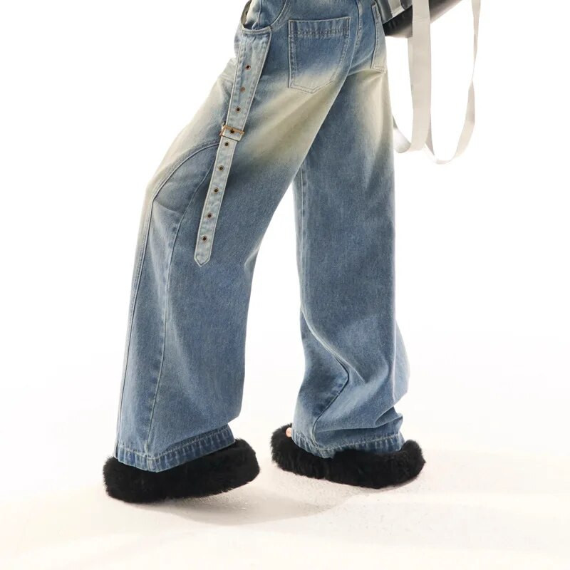 Američke retro ženske isprane traperice jesenske i zimske high street ležerne uske široke ravne hlače trendi brenda