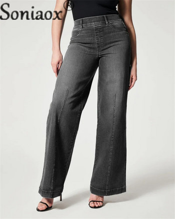 Γυναικεία ελαστική μέση φαρδιά τζιν φαρδύ πόδι Κομψό άνετο τζιν παντελόνι Commuter Γυναικείο vintage Stretch παντελόνι που πλένεται