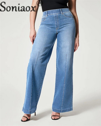 Γυναικεία ελαστική μέση φαρδιά τζιν φαρδύ πόδι Κομψό άνετο τζιν παντελόνι Commuter Γυναικείο vintage Stretch παντελόνι που πλένεται