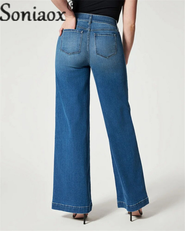 Női gumírozott derék Bő, széles szárú Farmer Elegáns Kényelmes Ingázó Farmernadrág Női Vintage Stretch nadrág Mosható