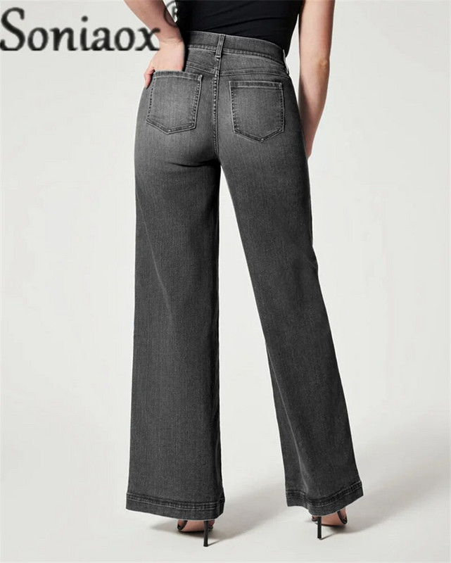 Női gumírozott derék Bő, széles szárú Farmer Elegáns Kényelmes Ingázó Farmernadrág Női Vintage Stretch nadrág Mosható