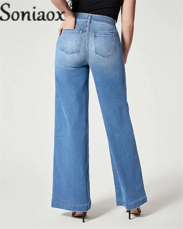 Női gumírozott derék Bő, széles szárú Farmer Elegáns Kényelmes Ingázó Farmernadrág Női Vintage Stretch nadrág Mosható