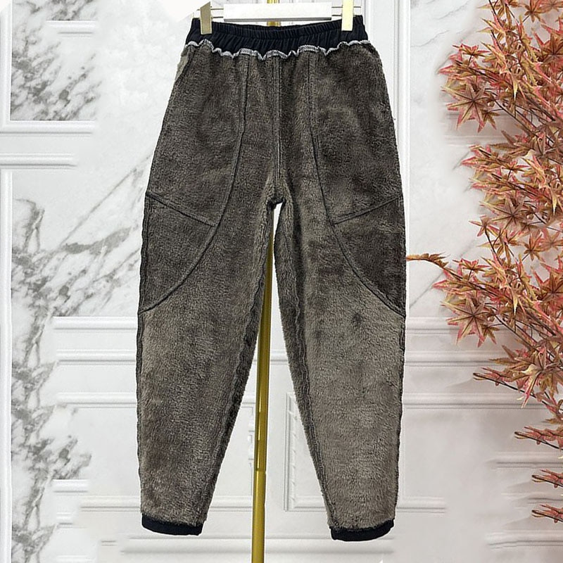 Winter Thicken Harem Džinsai Moteriški vilnos pamušalas šiltas Baggy džinsines kelnes Streetwear Lamb Fluff High Wasit Vaqueros New Kot Pantolon