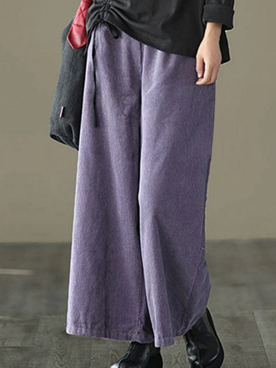 ZANZEA Prevelike široke hlače Ženske duge hlače od samta Jesenske tople pantalone s visokim strukom Ležerne široke hlače širokih nogavica