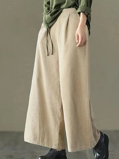 ZANZEA Prevelike široke hlače Ženske duge hlače od samta Jesenske tople pantalone s visokim strukom Ležerne široke hlače širokih nogavica