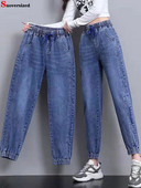 Pavasaris Vasara Didelio dydžio Harem Džinsai Aukštu juosmeniu Baggy Džinsinės Kelnės Vienspalvės Moteris Vaqueros Kasdieniai mėlyni Trend Pantalones
