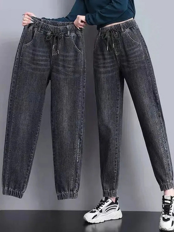 Pavasaris Vasara Didelio dydžio Harem Džinsai Aukštu juosmeniu Baggy Džinsinės Kelnės Vienspalvės Moteris Vaqueros Kasdieniai mėlyni Trend Pantalones