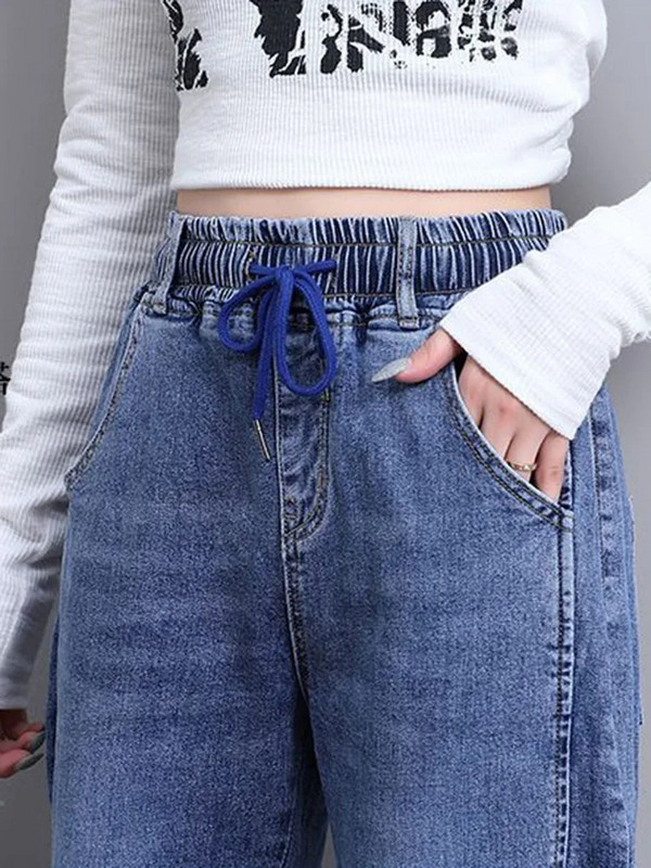 Pavasaris Vasara Didelio dydžio Harem Džinsai Aukštu juosmeniu Baggy Džinsinės Kelnės Vienspalvės Moteris Vaqueros Kasdieniai mėlyni Trend Pantalones