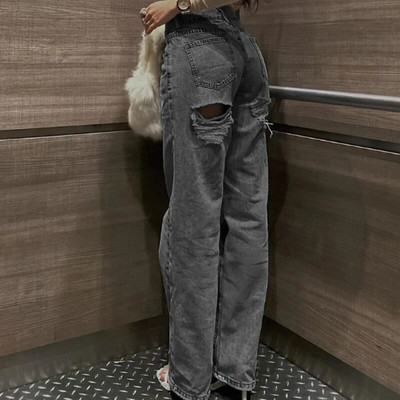 Ženske traperice Hlače visokog struka Plava ulična odjeća Ženska vintage odjeća Jednobojne široke hlače Ženska moda Jean Y2K