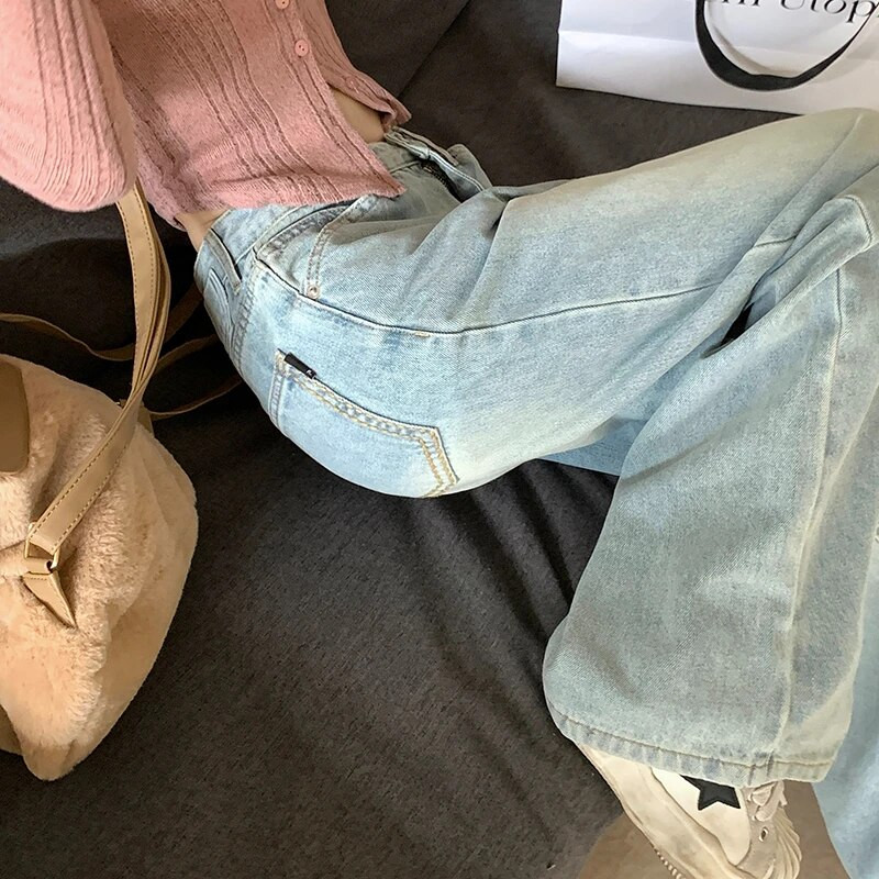 Traperice širokih nogavica Ženske jesenske vintage uske dugmad Ulična odjeća Jednobojne jednobojne traper visokog struka Ženske ravne hlače široke