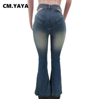 CM.YAYA Γυναικεία Streetwear Zipper Fly Washed Flare τζιν παντελόνι 2023 INS Fashion Wide Leg Jeans Παντελόνι Ψηλόμεσο Τζιν