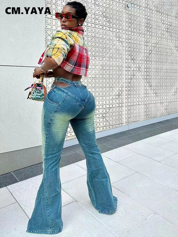 CM.YAYA Γυναικεία Streetwear Zipper Fly Washed Flare τζιν παντελόνι 2023 INS Fashion Wide Leg Jeans Παντελόνι Ψηλόμεσο Τζιν
