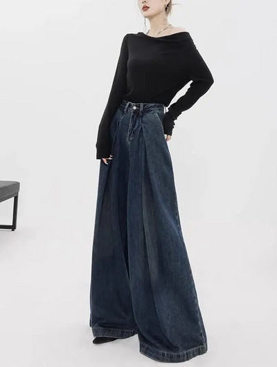 Baggy farmer női magas derekú farmer kék farmer nadrág teljes hosszúságú széles szárú bő nadrág Vintage mosott 2023 Y2k farmer